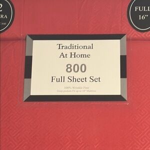 Traditional at Home 6pc Full Sheet Set Red Lipstick Embossed Maze Key Print